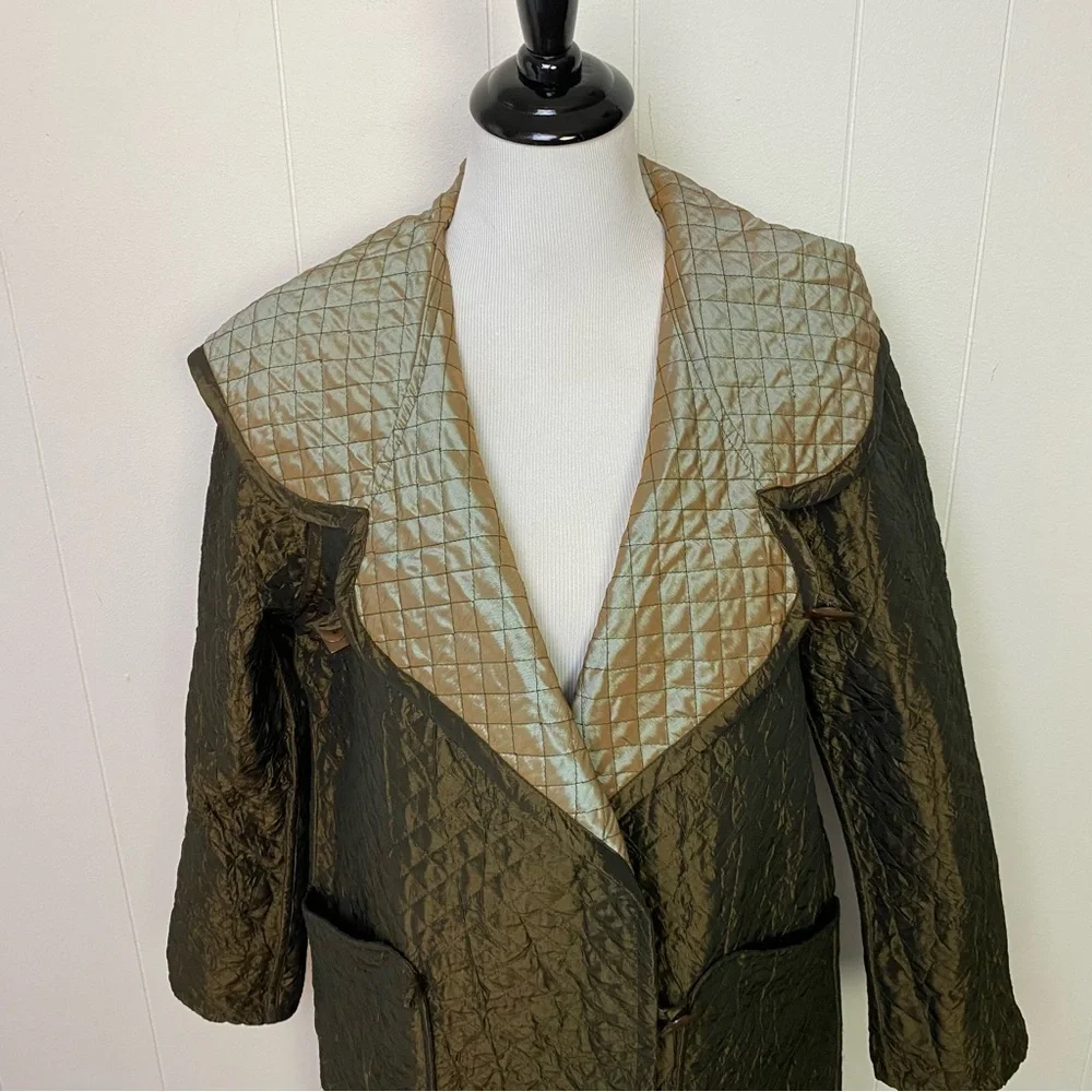Mycra Pac One‎ Womens Sz P Quilted Brown Gold Metallic Reversible Rain Coat
